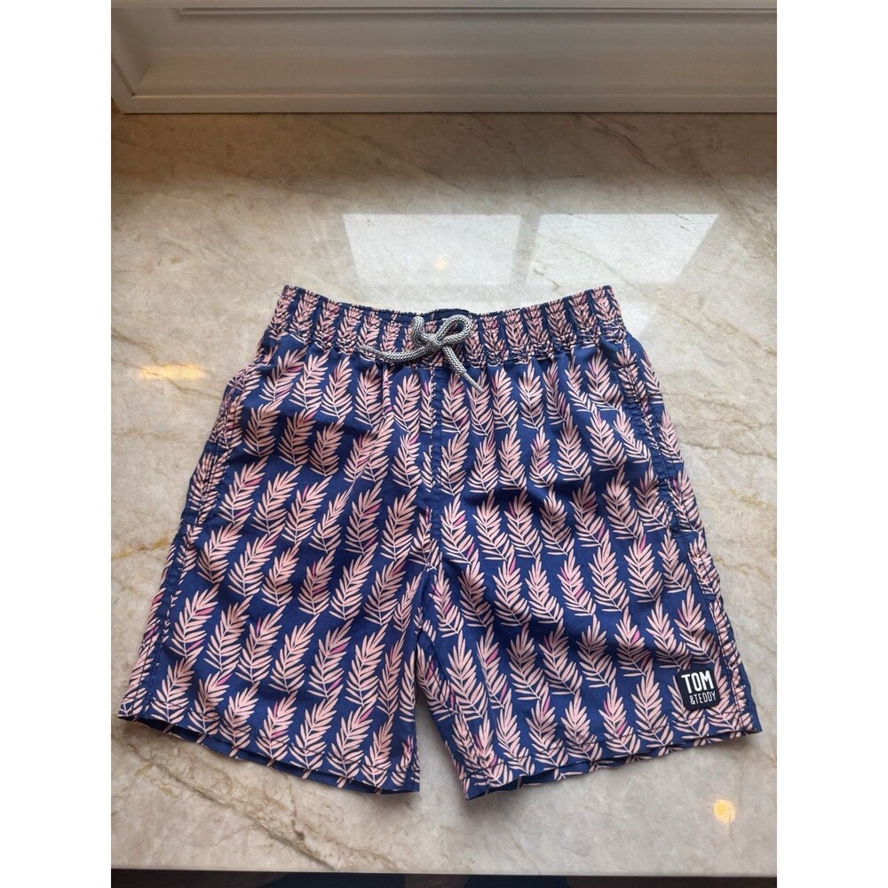 Tom & Teddy Boys Pink Swim Fern Swim Shorts 7/8 Navy Pink Father Son